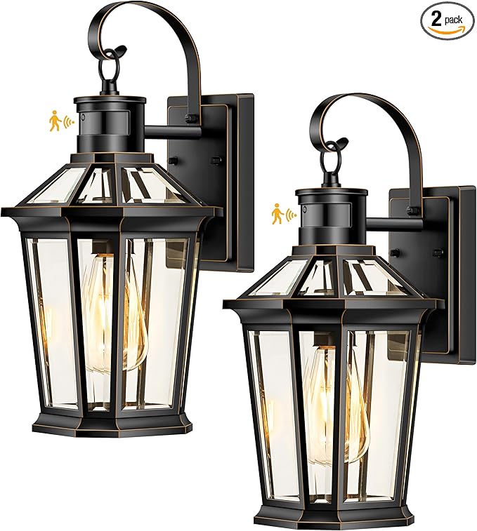 VIANIS Motion Sensor Outdoor Wall Lights Dusk to Dawn Exterior Light Fixture Wall Mount for House Front Porch Light Black Anti-Rust Aluminium Modern Outdoor Wall Sconce Lantern for Garage 2 Pack