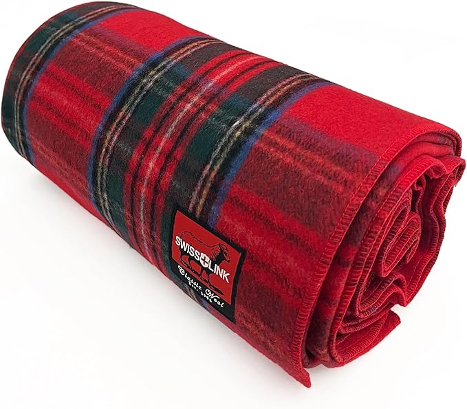 Plaid Red Royal Stewart Pattern Classic 80% Wool Blanket 88 x 60