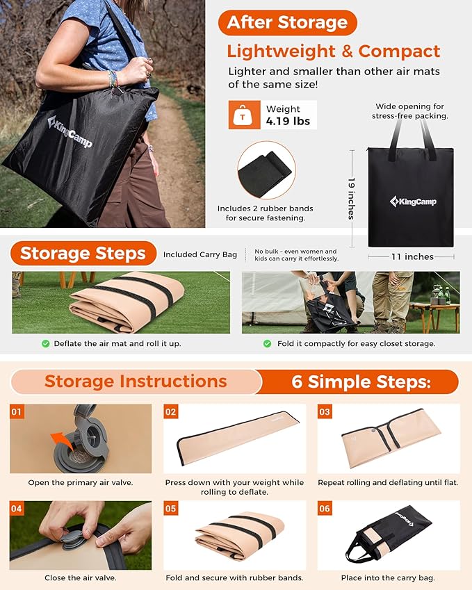 KingCamp Folding Camping Cot &amp Single-Size Sleeping Pad Inflatable Drop‑Stitch Mat