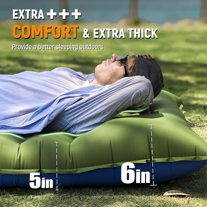 Camping Sleeping Pad Thick 5 Inch Camping Mat with Pillow Built-in Foot Pump Ultralight Inflatable Sleeping Pads for Camping Backpacking Hiking Tent