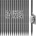 24 Inches Rebar Stakes(16pcs) Heavy Duty Straight Metal Ground Anchors with Chisel Point Ends for TimberConcretePlant SupportCamping Tents1/2 Inch Thickness Garden StakesBlack