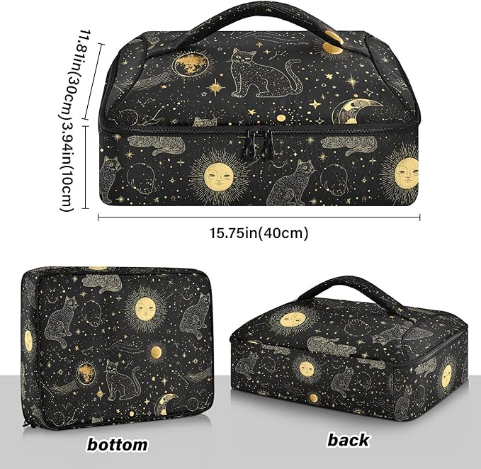 Casserole Carrier Pattern Golden Thread Cat PatternInsulated Casserole Carrier for Hot or Cold Food Thermal Lunch Tote for Potluck Parties Picnic Beach Fits 9 x 13 Inches Baking Dish