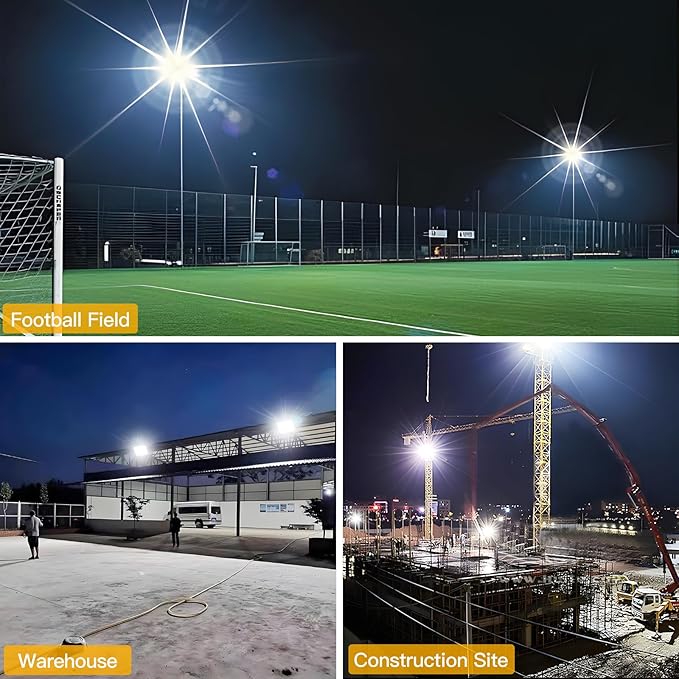 2 Pack 500W LED Flood Light 60000LM Brighter Lights with US Plug + 10ft Cord IP66 Waterproof Outdoor Lights 5000K White Floodlight for Sports Court Garden Stadium Playground Arena