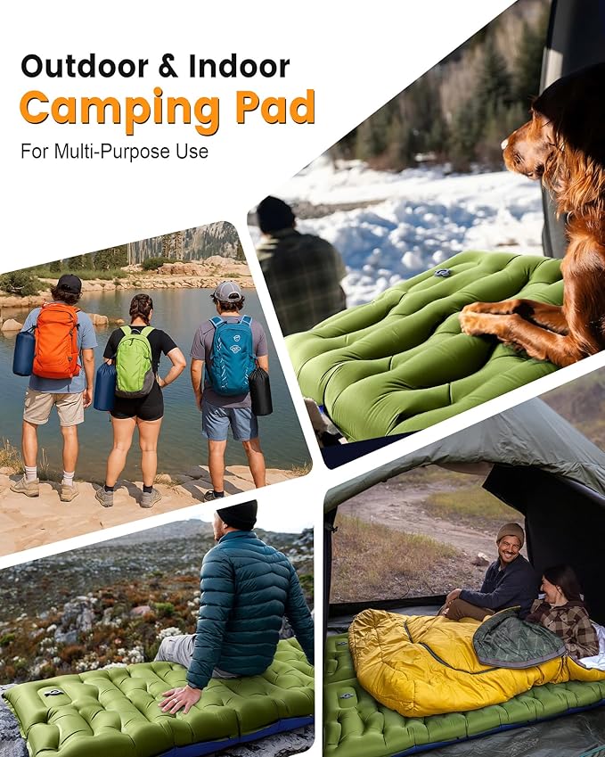 Camping Sleeping Pad5.9 Inch Thick Camping Mat with Built in Pillow and Foot PumpSelf Inflating Sleeping Pad for Camping Backpacking（Green