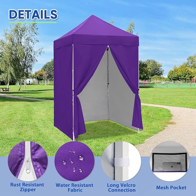 COOS BAY Pop Up Canopy Tent 5x5 with Four Side Walls Portable Lightweight Sun Shelter with Carry Bag Outdoor Shade for Beach Sports Hiking Patios Backyard Events Purple