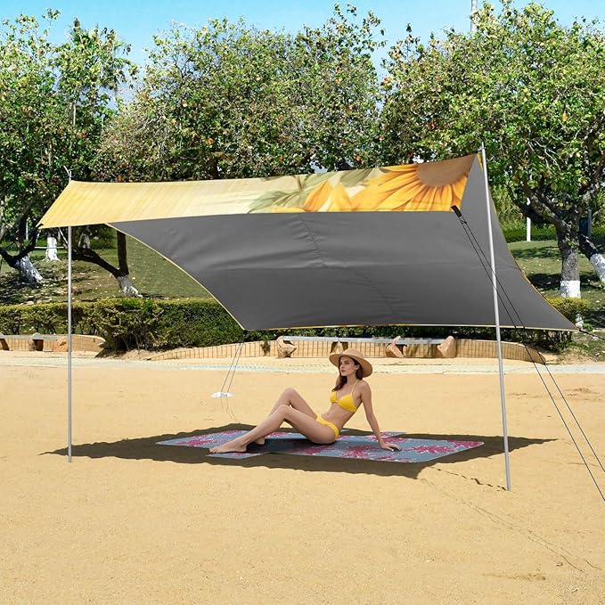 Sunflower Flower FloralCamping Sun Shelters 9.2 x 10.5 FT Beach Canopy Tent Sun Shade with Carrying Bag for Camping Trips Fishing Backyard Fun or Picnics 21340346