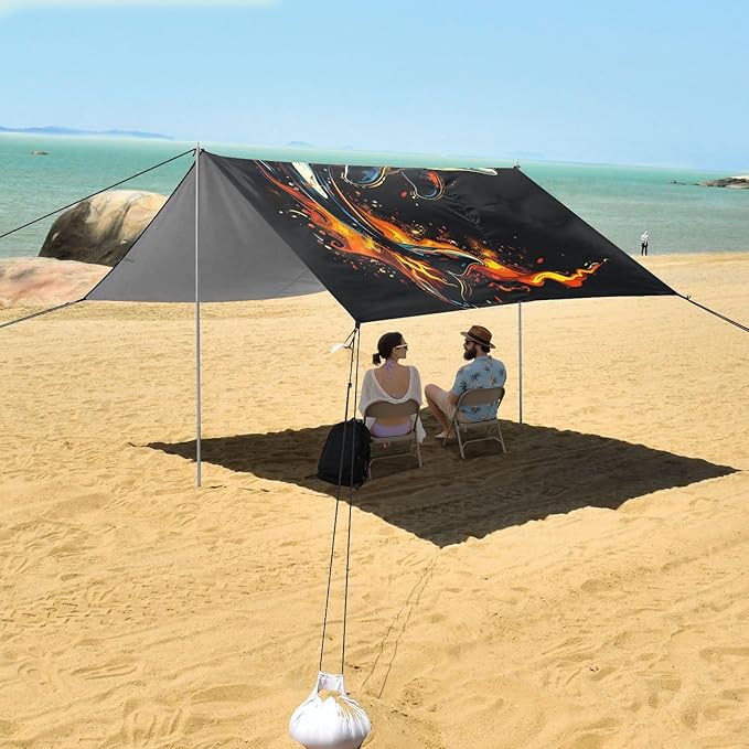 ALAZA Killer Whale Flame Beach Tent Sun Shelter UPF50+ Protection Beach Shade Canopy w/ 4 Sandbags for Outdoor Camping Fishing Backyard Fun Picnic 10x9 ft