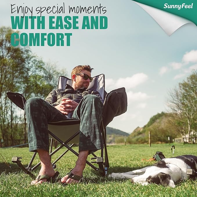 SUNNYFEEL Oversized Heated Rocking Camping Chair 2 Pack Fully Padded Patio Chair with Side Pocket High Back Portable Lawn Recliner with Carry Bag Outdoor Rocker Chair for Adults Heavy Duty 500 LBS