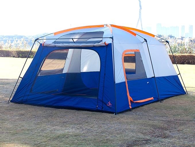 KTT Extra Large Tent 10-12-14 Person(B)Family Cabin Tents2 Rooms3 Doors and 3 Windows with MeshStraight WallWaterproofDouble LayerBig Tent for OutdoorPicnicCampingFamily Gathering