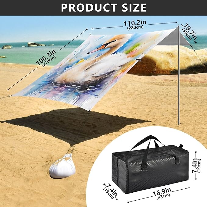 ALAZA Watercolor Duck Baby Beach Tent Sun Shelter UPF50+ Protection Beach Shade Canopy w/ 4 Sandbags for Outdoor Camping Fishing Backyard Fun Picnic 10x9 ft