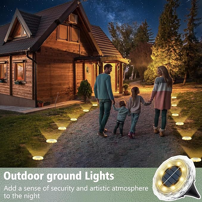 echosari Solar Ground Lights 12 Pack Upgraded Solar Garden Lights Auto ON/Off Landscape Lighting Outdoor In-Ground Lights Waterproof Long Lasting for Pathway Walkway Patio (Warm White)