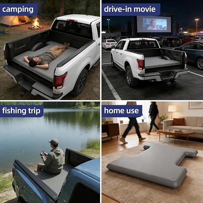 Truck Bed Mattress for 6.5-6.8Ft Self-Inflating Mat Full-Size Short Trucks Bed for Outdoor Camping Pickup Tent Accessories 12V Air Pump Carry Bag for Silverado RAM F Series Sierra Titan