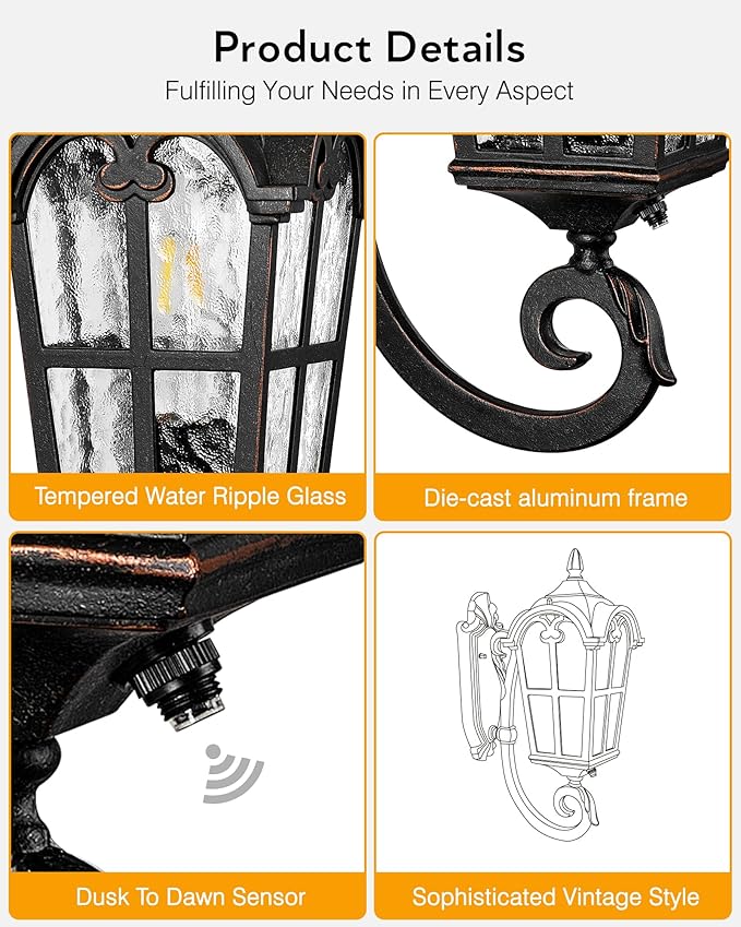VIANIS Outdoor Wall Light Oil Rubbed Bronze Porch Lights Outdoor Dusk to Dawn Outside Lantern Fixtures Wall Mount 100% Aluminum Exterior Lighting Fixtures for House Garden Patio Entryway