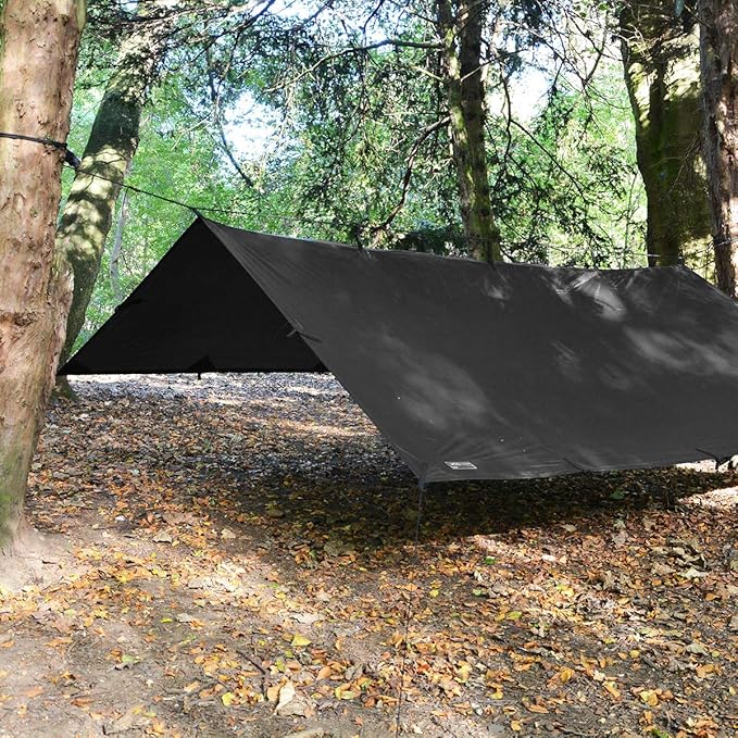 DD Hammocks - DD Tarp 3x3 - Jet Black (10ft x 10ft) - 100% Waterproof - Lightweight &amp Multifunctional Stealth Rainfly Tarp Tent Shelter for Bushcraft &amp Camping