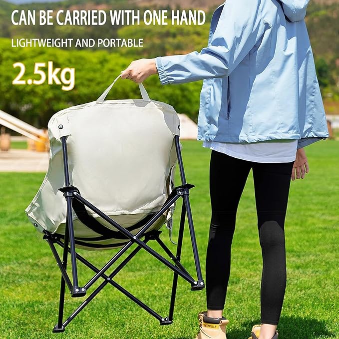 Outdoor Folding Moon Portable Portable Camping Chair Backpacking Chair Ultralight &amp Compact 308 Lbs Capacity for Outdoor Camp Travel Beach Picnic Hiking-Black