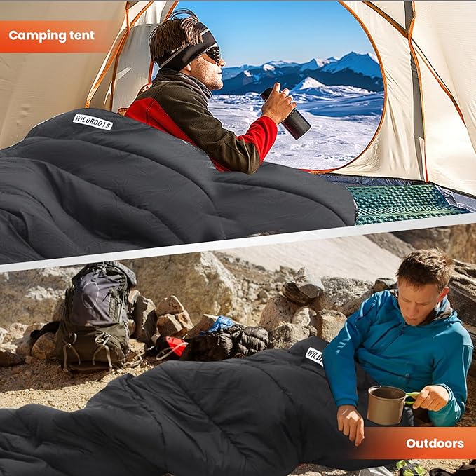 WILDROOTS Warm Sleeping Bags for Adults Backpacking Lightweight Cold Weather Sleeping Bag for Warm Camping Hiking Outdoor Travel Hunting with Compression Bags