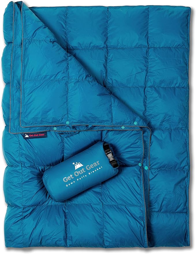 Get Out Gear Down Camping Blanket - Puffy Packable Lightweight and Warm | Ideal for Outdoors Travel Stadium Festivals Beach Hammock | 650 Fill Power Water-Resistant Backpacking Quilt