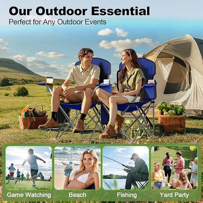 Folding Camping Chairs Durable 600D Oxford Portable Outdoor Chair with Cooler Pouch Cup Holder &amp Storage Pocket for Camping Beach Fishing