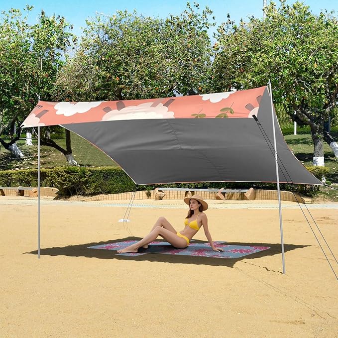 Sheep and Flower Camping Sun Shelter Beach Tent Portable Beach Sun Shade Outdoor Canopy for Camping Trips Fishing Picnic