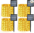 YEGUO 4 Pack Warm White Solar Fairy Lights Each 33ft 100 LED Valentines Lights Outdoor Waterproof 8 Modes Sliver Wire Solar String Lights