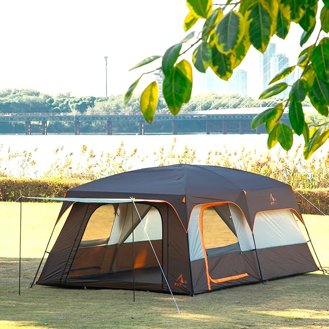 KTT Extra Large Tent 10-12-14 Person(B)Family Cabin Tents2 Rooms3 Doors and 3 Windows with MeshStraight WallWaterproofDouble LayerBig Tent for OutdoorPicnicCampingFamily Gathering