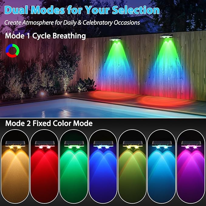 Solar Fence Lights 12-Pack Waterproof Solar Powered Outdoor Deck Light with Warm White &amp 6 RGB Colors &amp 2 Lighting Modes LED Solar Step Stairs Light for Deck Fence Outside Patio Garden