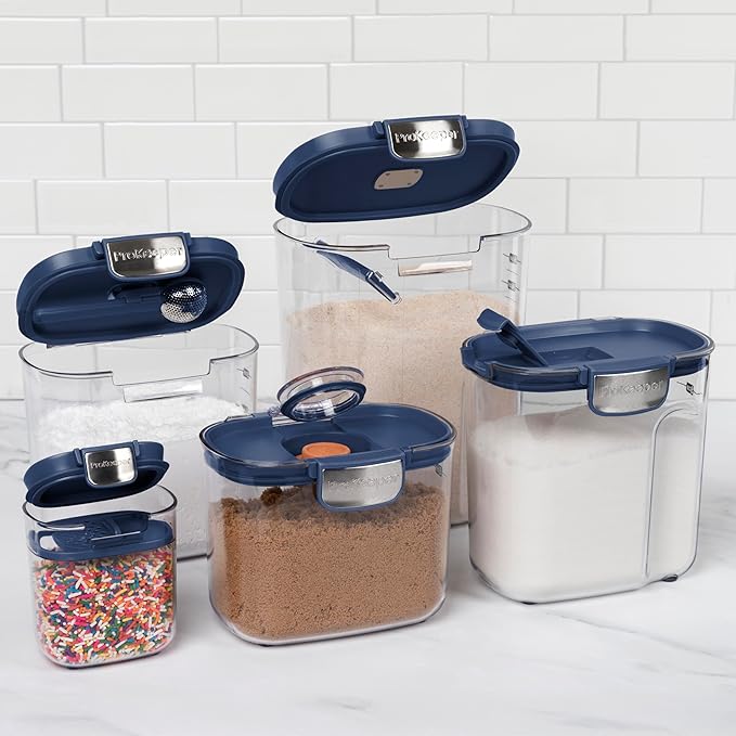 ProKeeper+ Airtight Food Storage Container Set – Clear Plastic Flour and Sugar Canister Set with Magnetic Accessories for Kitchen Organization (Navy 9-Piece)