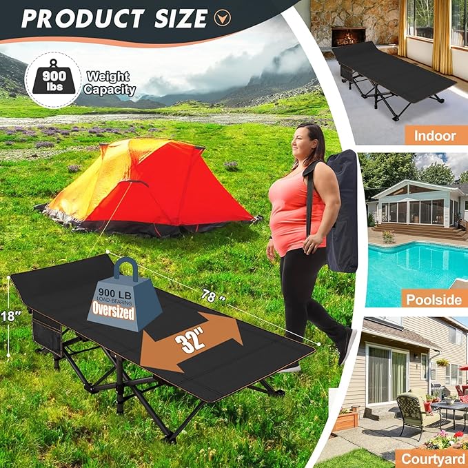MOPHOTO Oversized Folding Camping Cot for Adults 78 x 32 XXL Heavy Duty Sleeping Cots for Adults Portable Sleeping Bed Outdoor Camp Cot with Mattress for Home Camp Office Nap