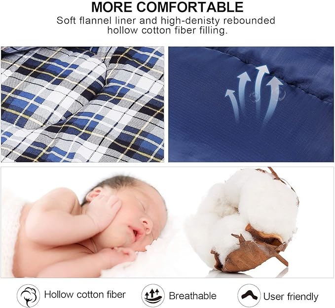 REDCAMP Cotton Flannel Sleeping Bag for Camping Backpacking Adults Cold Weather Envelope Sleeping Bags with 2/3/4/6lbs Filling