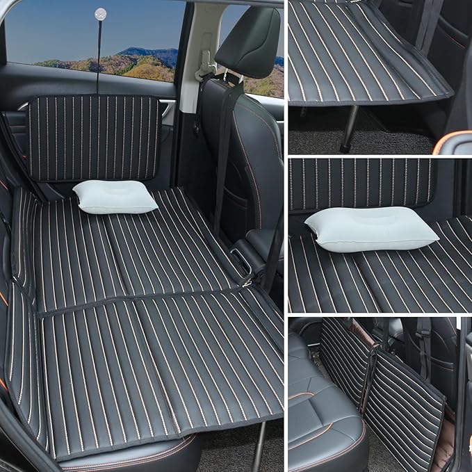 Heart Horse Non-Inflatable Car Mattress - Folding SUV Truck Back Seat Mattress for Travel Camping and Large Dog Car Seat Cover (with Adjustable Bracket No Storage)Black Gray