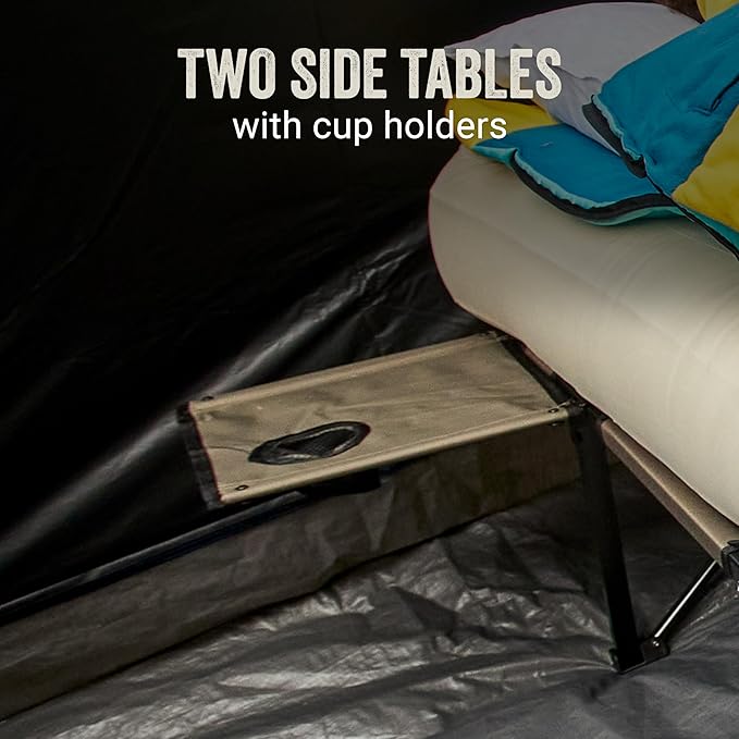 Coleman Queen-Size Airbed Cot Combination Folding Air Mattress with Steel Frame &amp Side Table Battery Pump Included Great for Camping Lounging Elevated Sleeping Guests &amp More