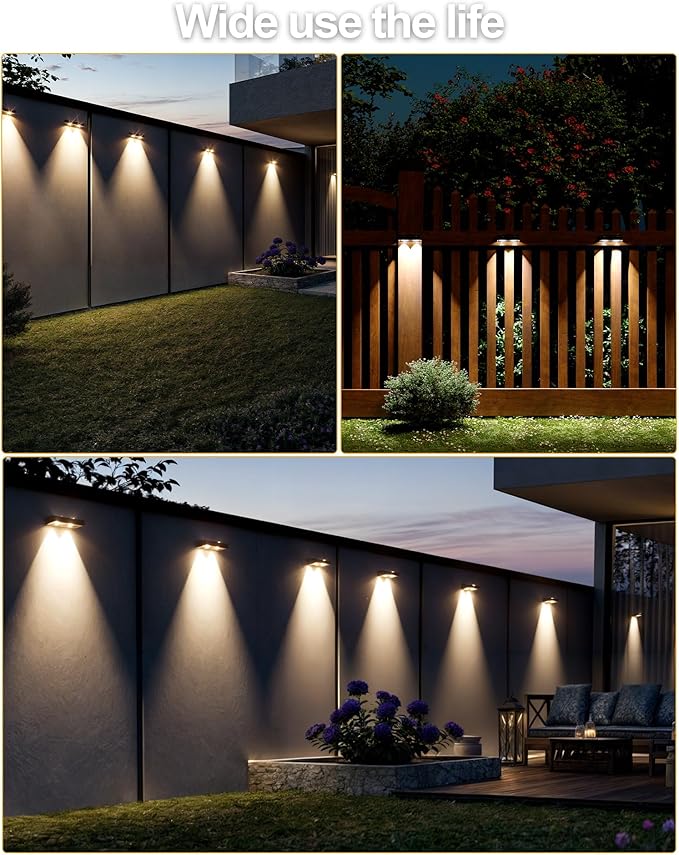 Solar Fence Lights 10 Pack 9 Color Modes Outdoor Bulb Waterproof Led IP65 Solar Outdoor Lights for Backyard/Railing/Step/Wall/Patio/Yard (Black)