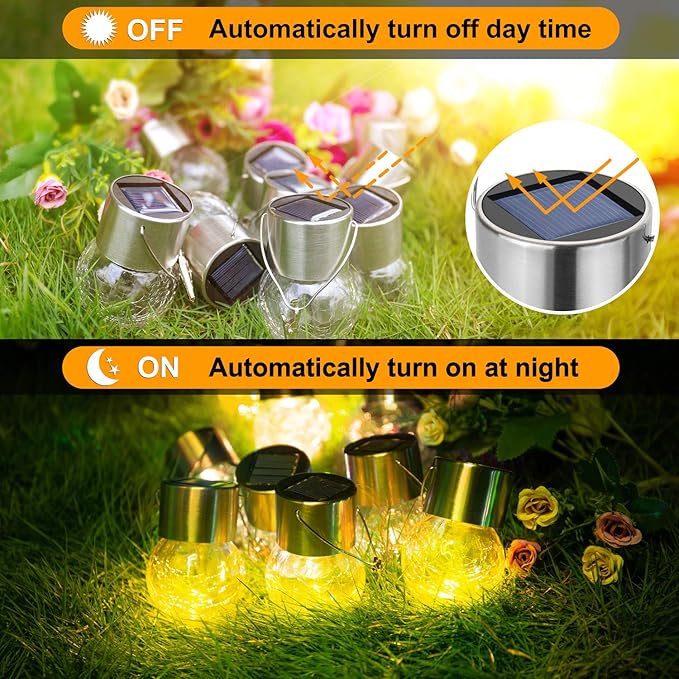 MAXvolador 12-Pack Hanging Solar Lights Decorative Cracked Glass Ball Light Solar Powered Waterproof Globe Lighting for Garden Tree(Warm White)
