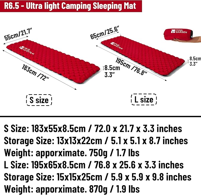 6.5 R-Value Camping Sleeping Pad for All Season Dual Layer Ultralight Air Mattress for Cold Weather Insulated Inflatable Sleeping Mat for BackpackingHikingOutdoor with Air Pump Sack