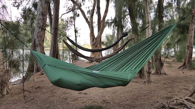 Go Hammock 2.0-11' Long for Max Comfort w/Ridgeline Rapid Deployment Bag Carabiners &amp Fabric Tensioners (Forest Green)