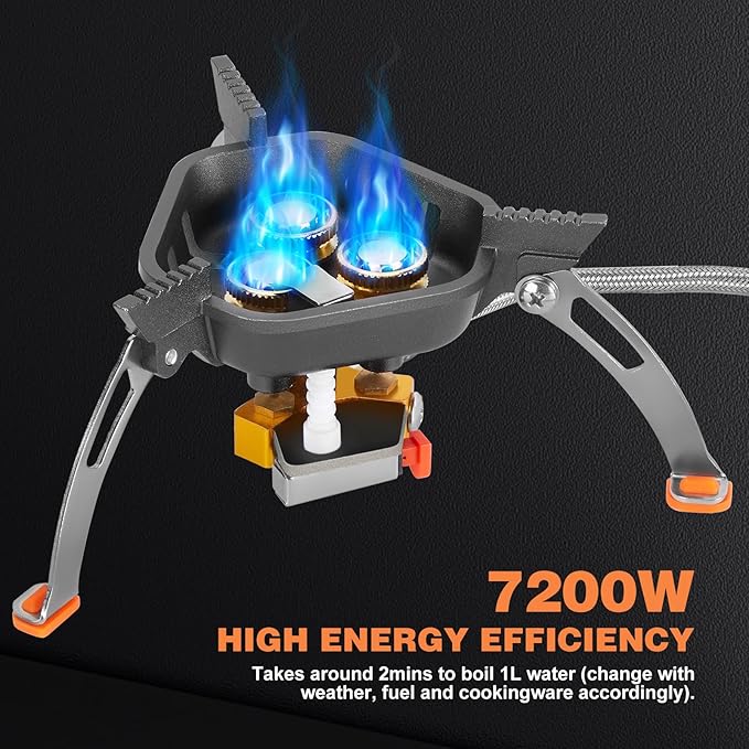 WADEO 7200W Windproof Camping Stove Camping Gas Stove with Piezo Ignition Two Fuel Canister Adapter Carry Case Portable Stove Backpacking Stove for Outdoor Backpacking Hiking and Picnic