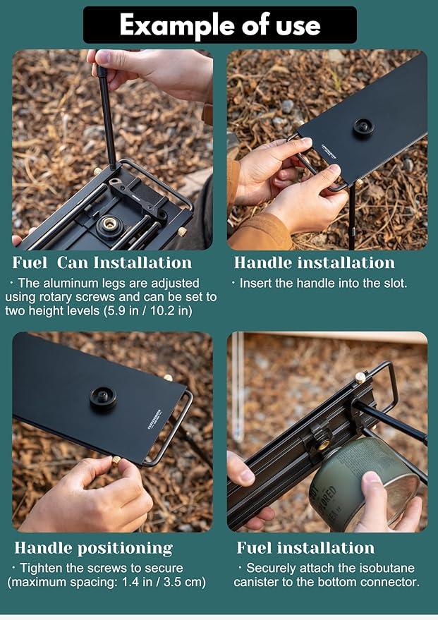 CAMPINGMOON Dual Burner Camping Cooktop Half Size IGT Top Detachable Legs Compact Table Removable Handles Non Slip Feet Outdoor Backpacking Stove Accessory BKZ06-L