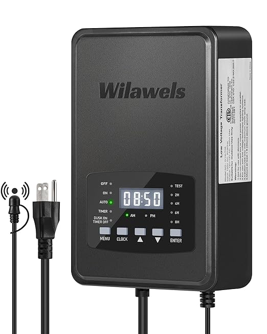400W Low Voltage Landscape Transformer Weatherproof Outdoor Low Voltage Transformer 120V AC to 12/14V AC Landscape Lighting Transformer with Timer and Photocell Sensor ETL Listed D13LT06N1