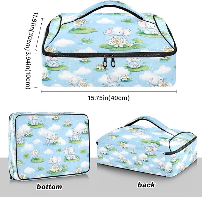 Casserole Carrier Cute Elephants PrintInsulated Casserole Carrier for Hot or Cold Food Thermal Lunch Tote for Potluck Parties Picnic Beach Fits 9 x 13 Inches Baking Dish