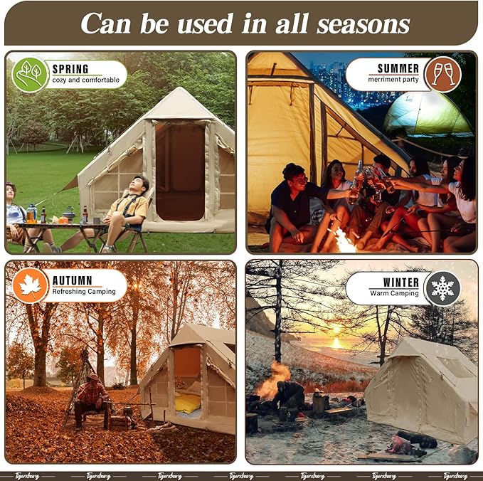 Inflatable Tent for Camping 4-6 Person Glamping Air Tents Easy Setup 4 Season Luxury Cabin Waterproof &amp Windproof Inflatable House Tent with Panoramic View Windows