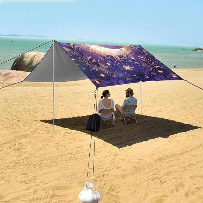 ALAZA Luxurious Moon Alchemy Beach Tent Sun Shelter UPF50+ Protection Beach Shade Canopy w/ 4 Sandbags for Outdoor Camping Fishing Backyard Fun Picnic 10x9 ft