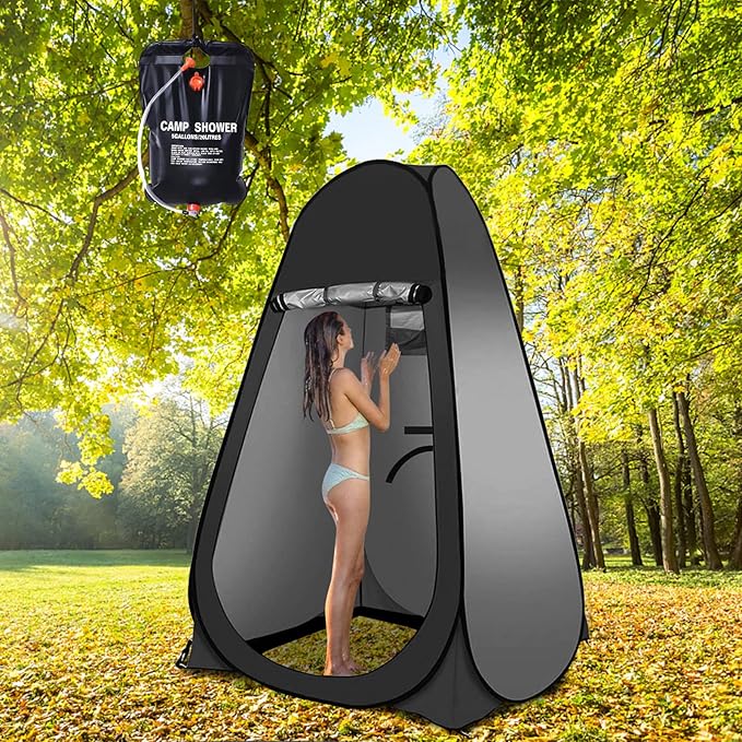 Pop Up Tent Upgrade Privacy Camping Shower Tent Portable Outdoor Sun Shelter for Outdoor Bathing Toilet Camping Biking Hiking Beach with 5.3 Gallon Shower Bag