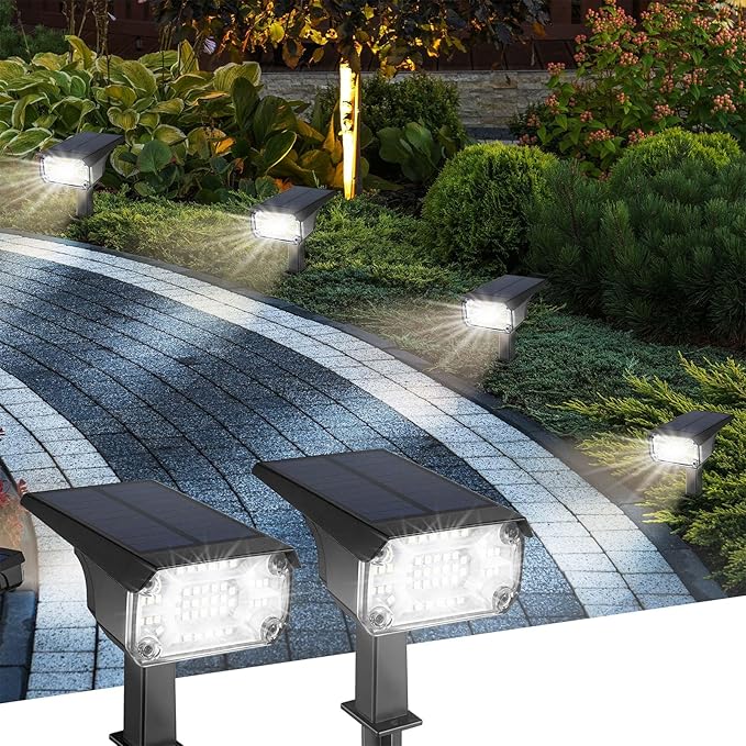 Kingsyard Solar Lights Outdoor Waterproof IP68 47 LEDs 3 Lighting Modes USB &amp Solar Powered Garden Yard Pathway Spot Lights for Outside Landscape Auto On/Off 2 Pack(Cool White)