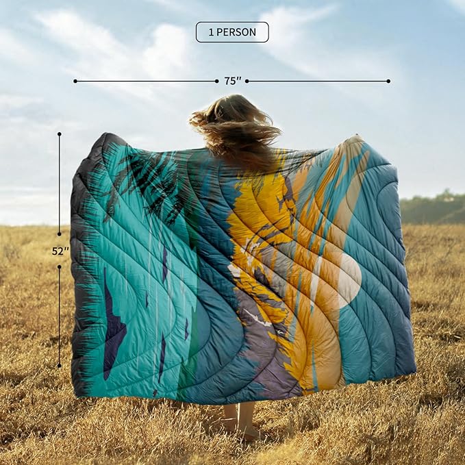 zzlamb Camping Blanket for Cold WeatherOutdoor Puffy Blanket Portable Down AlternativeWindproof Warm Cloak with SnapsCozy Quilt Backpacking Picnic RV Travel Plane Car Hammock Beach Climbing