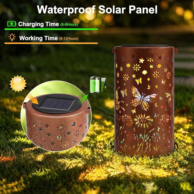 Colorful Butterfly Solar Lanterns Outdoor Waterproof Garden Decor Gifts for Women Mom Grandma Hanging Solar Lights Metal Garden Decoration Outside for Yard Patio Backyard Porch for Gift