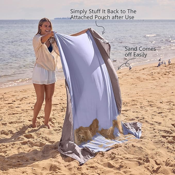 WEKAPO Beach Blanket Sandproof Waterproof Extra Large Beach Mat Oversized &amp Compact Sand Free Quick Drying Beach Essentials for Vacation Cruise Picnic &amp Camping with Stakes