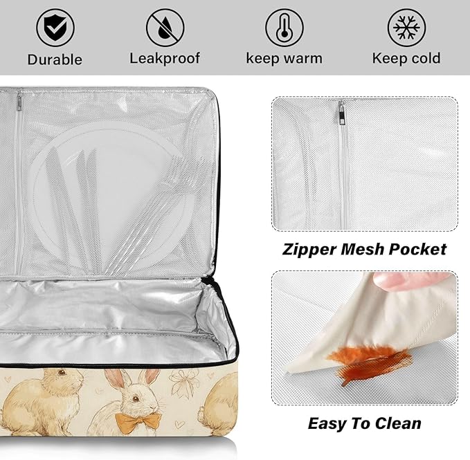 Casserole Carrier Loveliness Bunnies PrintInsulated Casserole Carrier for Hot or Cold Food Thermal Lunch Tote for Potluck Parties Picnic Beach Fits 9 x 13 Inches Baking Dish