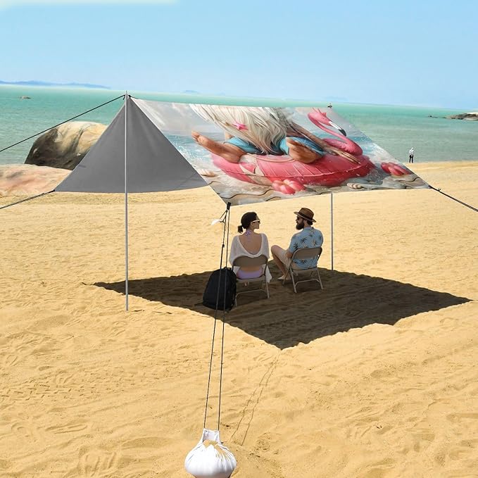 Beach Gnome Beach Tent Sun Shelter 9.2' x 10.5' Beach Canopy with 4 Sandbags 4 Stability Poles Sand Shovels - Tent Canopy for Beach Camping Fishing Picnics