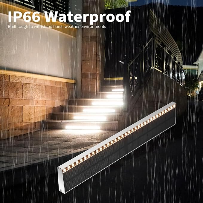 Solar Step Lights for Outside 33 Focused-Beam High-Brightness LEDs Waterproof Aluminum Outdoor Stair Light for Risers Curbsides Poolsides Planter Edges (Warm White 8Pack)