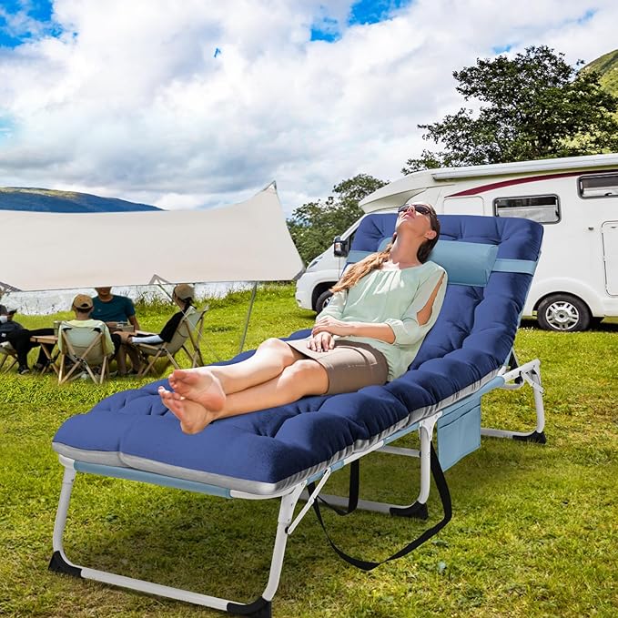 LILYPELLE Portable Folding Camping Cot Adjustable 5-Position Face Down Folding Chaise Lounge Chairs Outdoor Portable Bed Sleeping Cot for Camping Pool Beach Patio